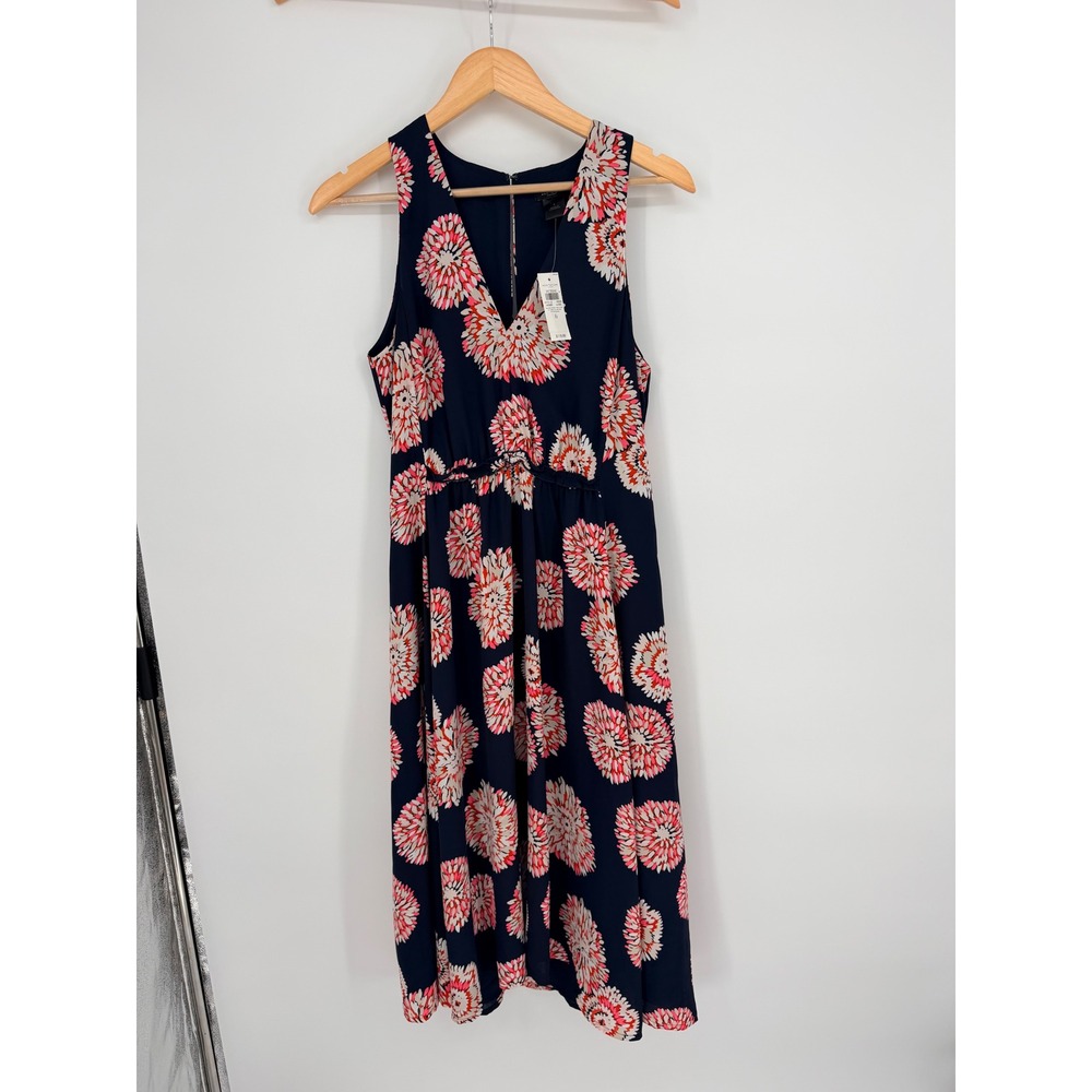 Ann Taylor Factory Midi Dress 6 Navy Pink Floral Sunburst Garden Party Summer‎